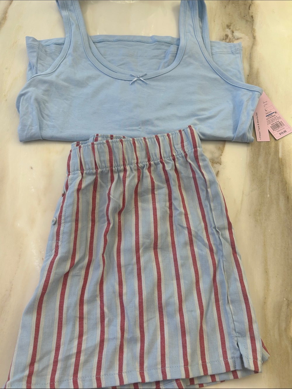 wild fable Light Blue Tank with Blue and Red-Striped Sleep Shorts